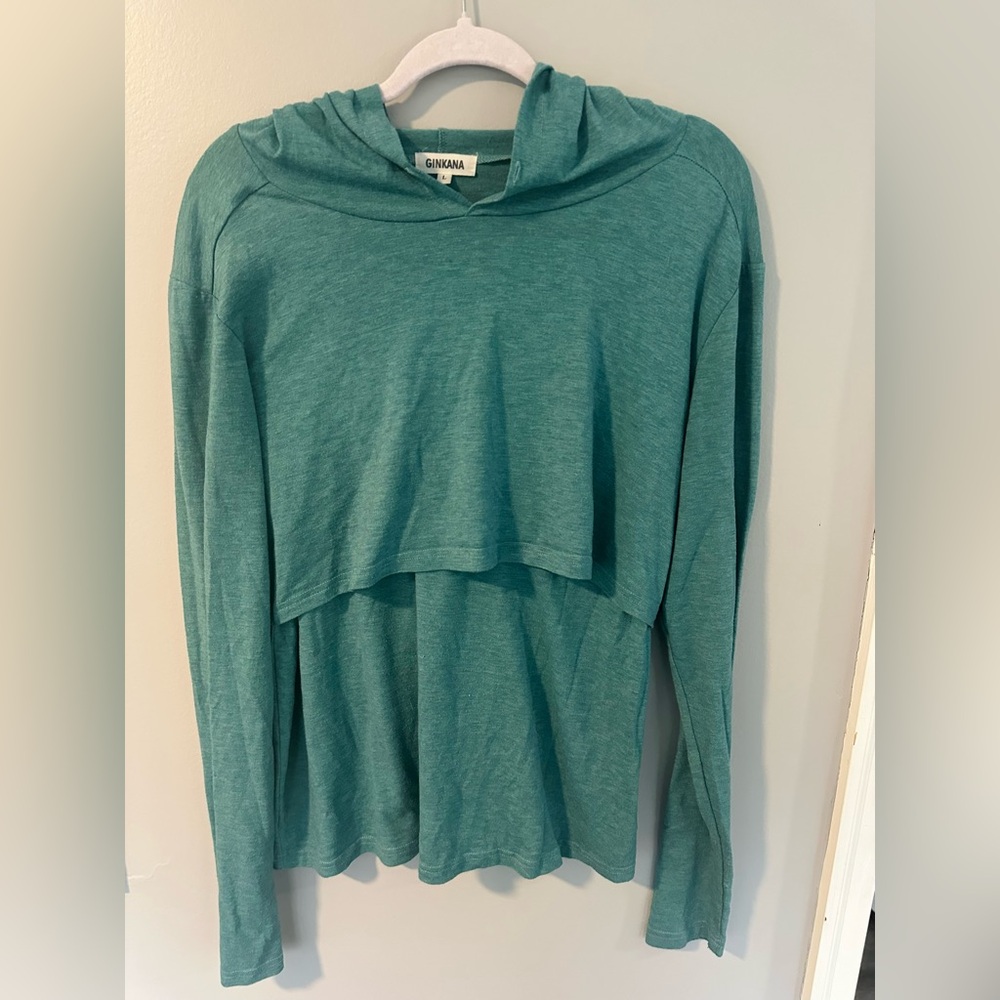 (3) Nursing Hooded Long Sleeve Tops in Coral Pink, Teal & Floral - Picture 4 of 15